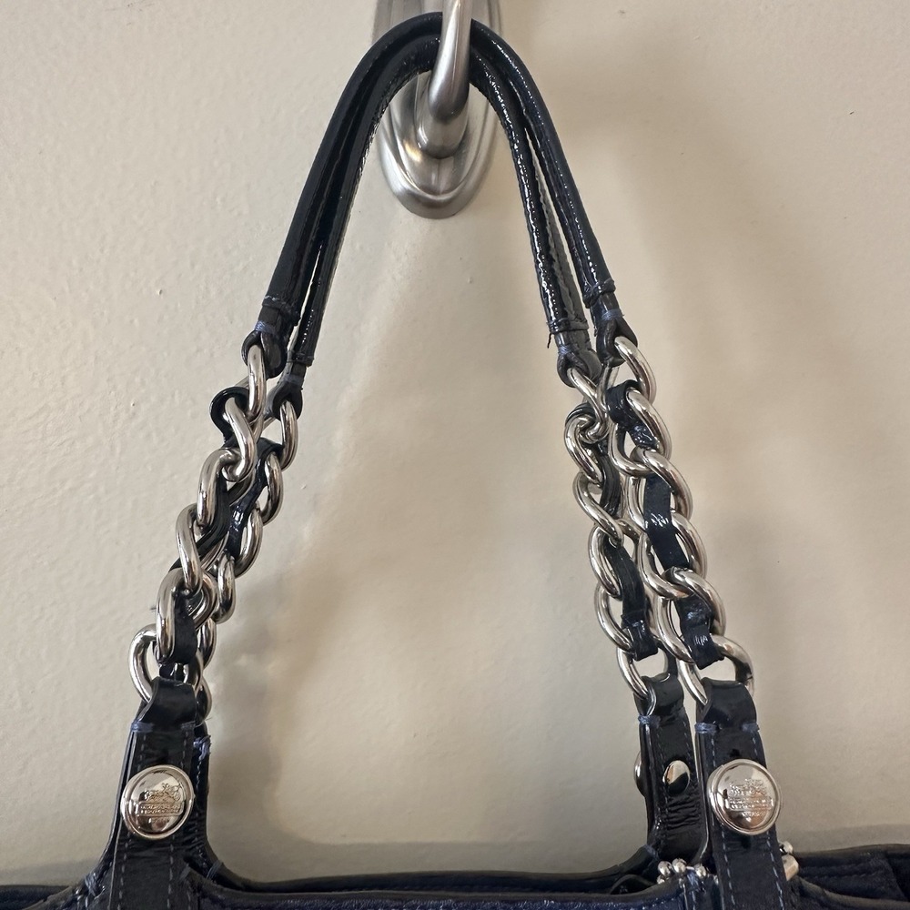 Coach Madison Tribeca East West Blue Tote Pebbled Leather Shoulder Bag Charm - Picture 8 of 16